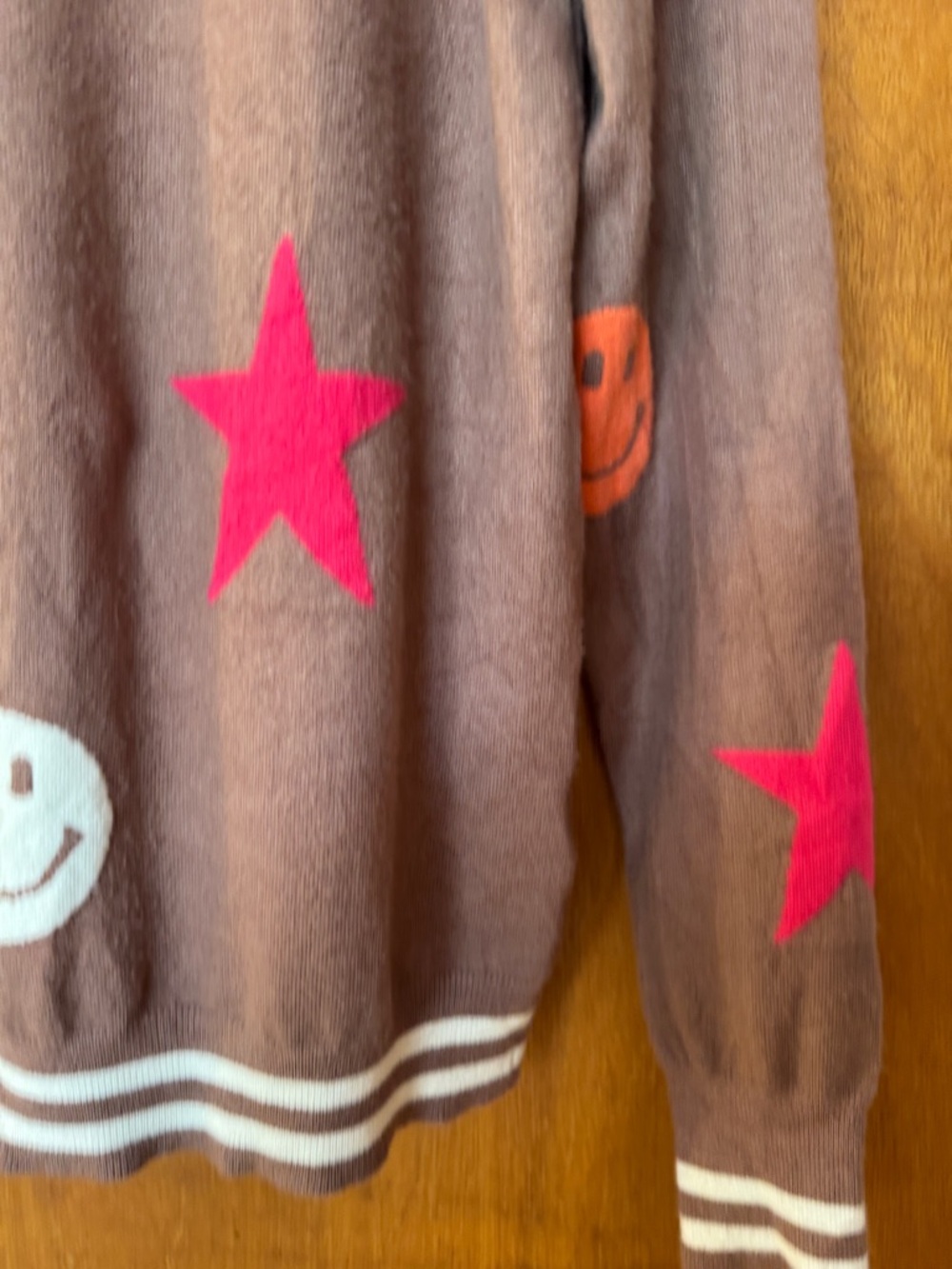 THML from Anthropologie Brown Crewneck Sweater with Smiley Faces & Stars - Picture 4 of 8